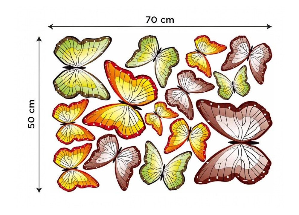 Dekoračné nálepky na stenu Farebné motýle - 50 x 70 cm 
