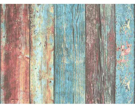 Tapeta v Shabby Chic štýle s motívom drevených dosiek - modrá, červená, hnedá, TA-309307231, rozmer: 10,05 m x 0,53 m (5,33 m²)