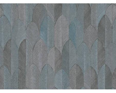 Symetrická dizajnová tapeta s metalickým efektom - šedá, modrá, čierna 37373-3