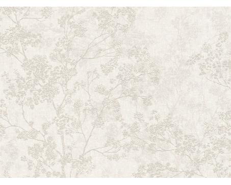 Tapeta so vzorom listov s ľanovým efektom - krémová, sivá 37397-2