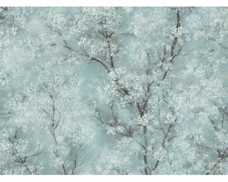 Prírodná tapeta s kvitnúcimi konárikmi - zelená, modrá, šedá 37420-3
