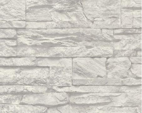 Tapeta s detailným vzhľadom prírodného kameňa - šedo-biela, rolka: 10,05 m x 0,53 m (5,33 m²), TA-309707116