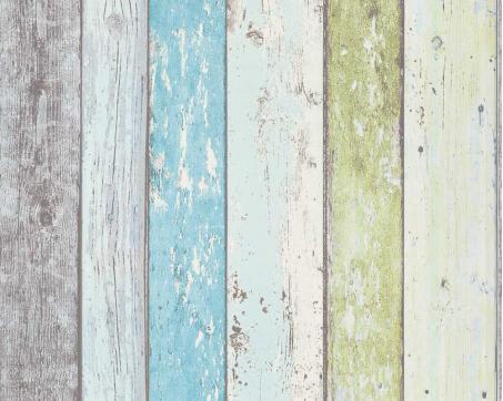 Vliesová tapeta s efektom použitého dreva - Vintage & Landhaus, modrá, zelená, biela, rozmer: 10,05 m x 0,53 m (5,33 m²), TA-309855077