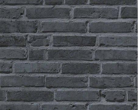 Tapeta s imitáciou čiernych tehál v kamennom štýle - čierna, sivá, rolka: 10,05 m x 0,53 m (5,33 m²), TA-309942833