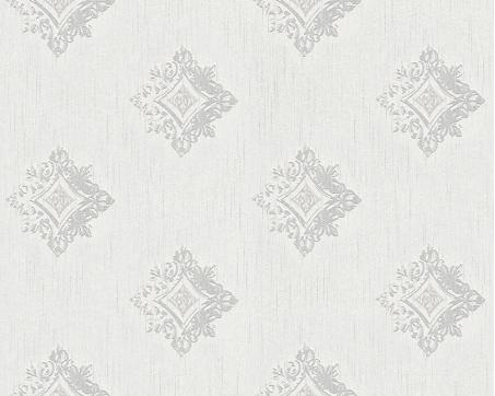 Tapeta omietkového vzhľadu s ornamentom a diamantovým vzorom - sivá, biela 96200-1