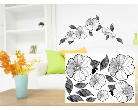 Dekoračné nálepky na stenu Kvety čierno-biele - 50 x 70 cm