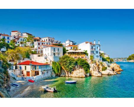 Obraz na skle - Grécke pobrežie 30 x 45 cm - ZĽAVA 60%