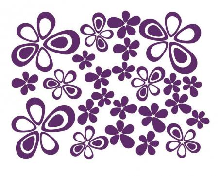 Jednofarebné nálepky na stenu - Kvety fialové 47 x 60 cm