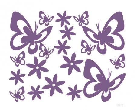 Jednofarebné nálepky na stenu - Motýle fialové 47 x 60 cm