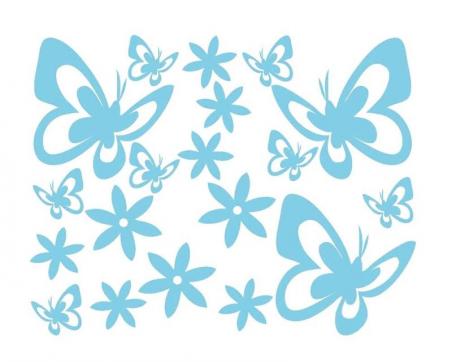 Jednofarebné nálepky na stenu - Motýle bledomodré 35 x 45 cm