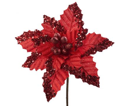 Dekoračný vianočný kvet - červený
