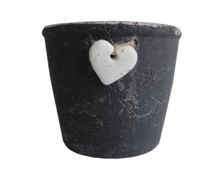 Kvetináč so srdiečkom šedý 15,5 cm - cement