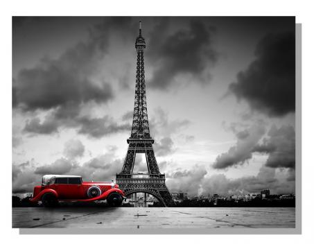 Obrazy na plátne Dimex - Retro auto v Paríži 100 x 75 cm