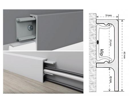 Univerzálna podlahová lišta T60 - 62 x 19 mm, biela, pretierateľná (3)