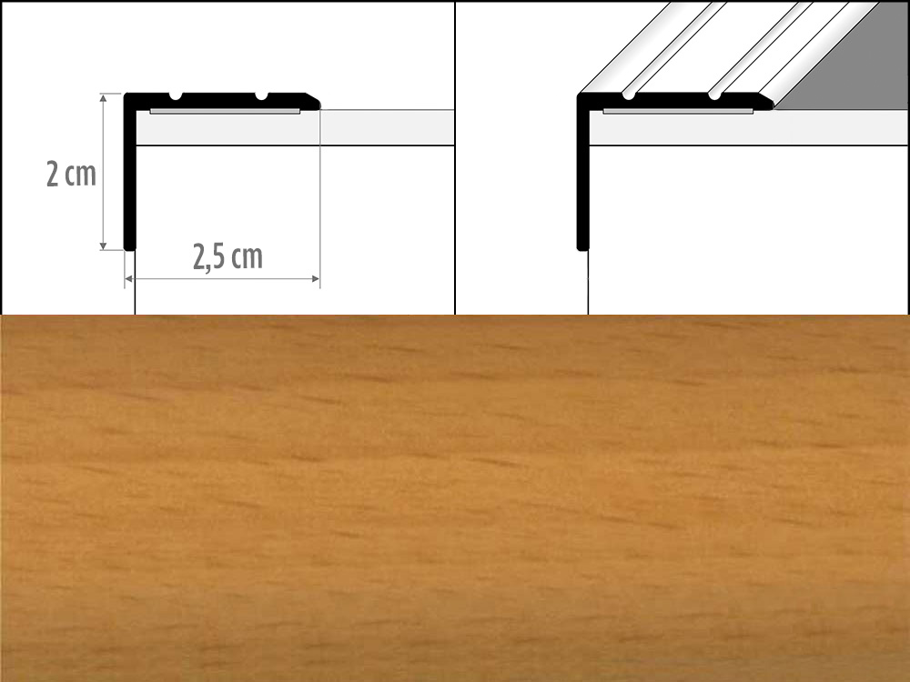 Prechodové lišty A36 šírka 2,5 x 2 cm, dĺžka 270 cm - buk