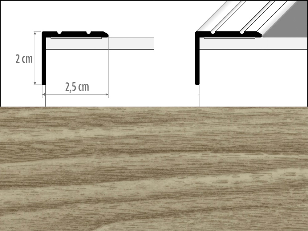 Prechodové lišty A36 šírka 2,5 x 2 cm, dĺžka 270 cm - dub arctic