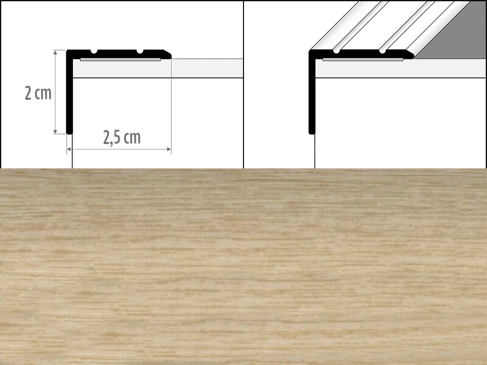 Prechodové lišty A36 šírka 2,5 x 2 cm, dĺžka 270 cm - dub mocca