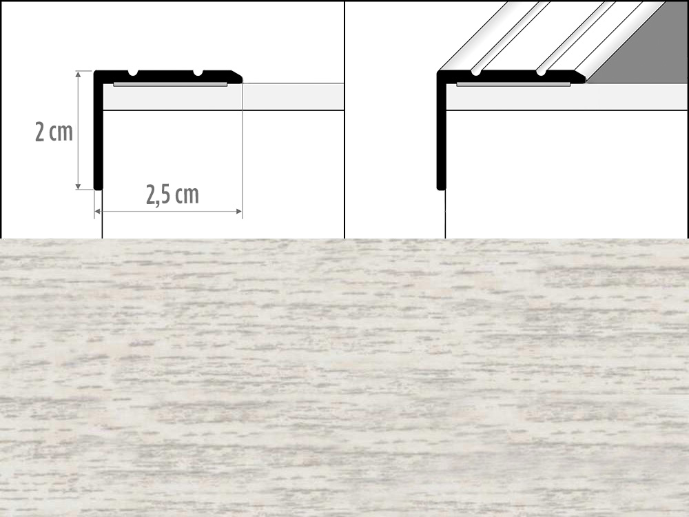 Prechodové lišty A36 šírka 2,5 x 2 cm, dĺžka 270 cm - dub wanilia