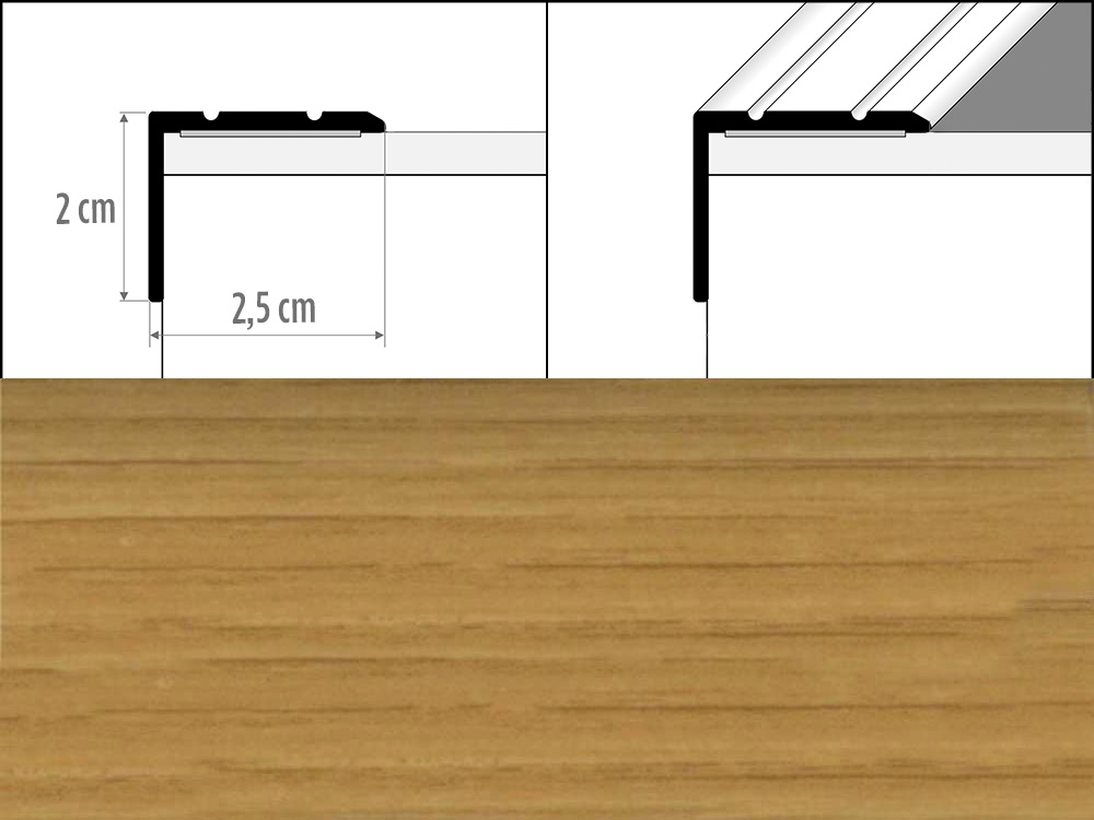 Prechodové lišty A36 šírka 2,5 x 2 cm, dĺžka 90 cm - dub