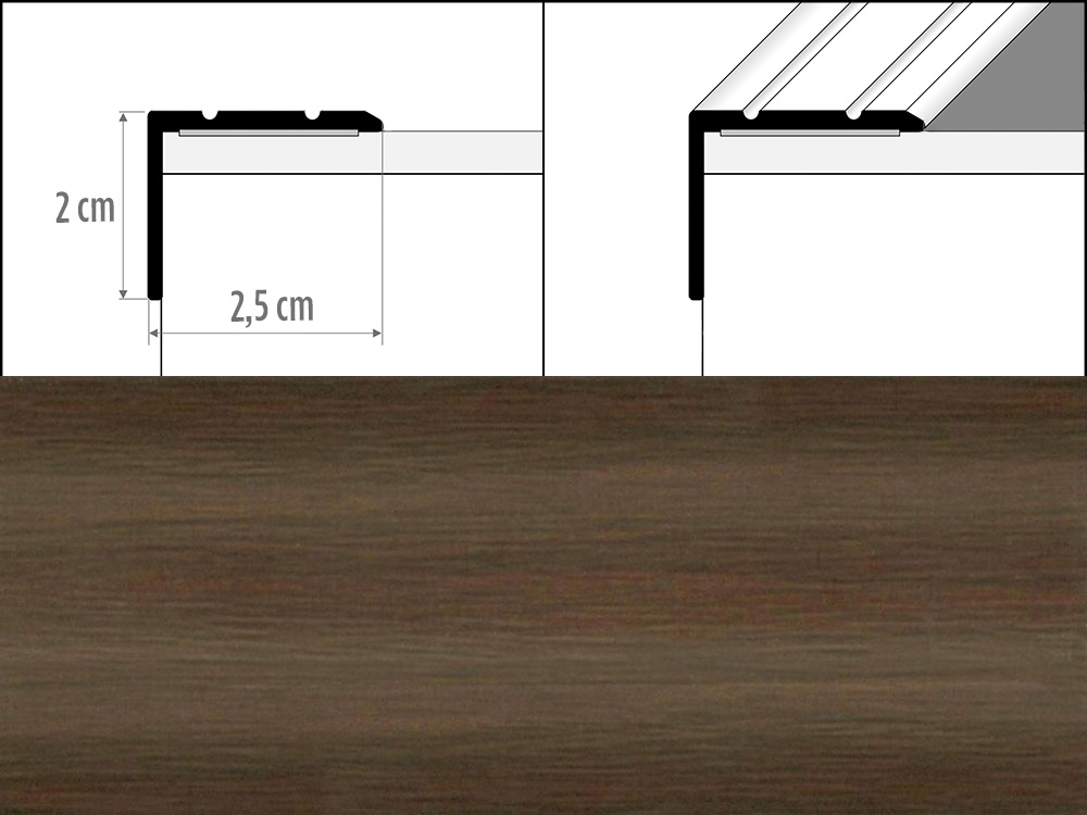 Prechodové lišty A36 šírka 2,5 x 2 cm, dĺžka 270 cm - gaštan japonský
