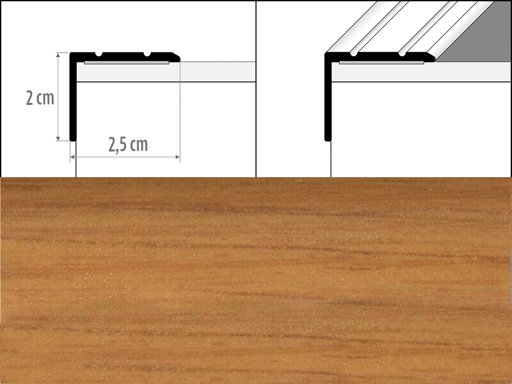 Prechodové lišty A36 šírka 2,5 x 2 cm, dĺžka 270 cm - hikora