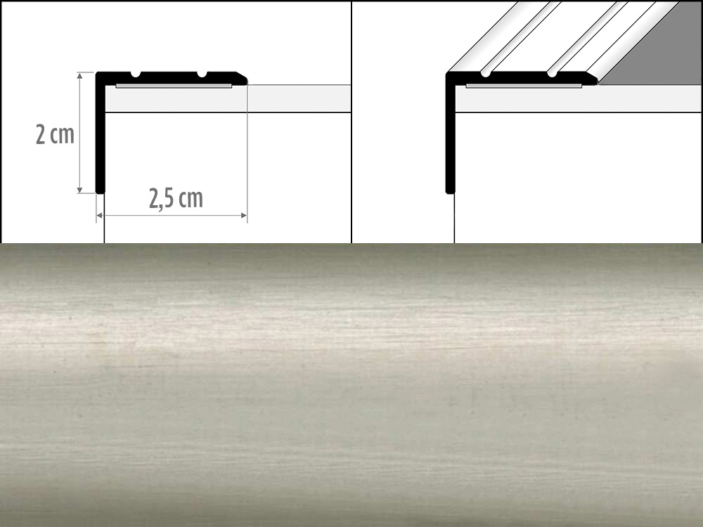 Prechodové lišty A36 šírka 2,5 x 2 cm, dĺžka 90 cm - inox