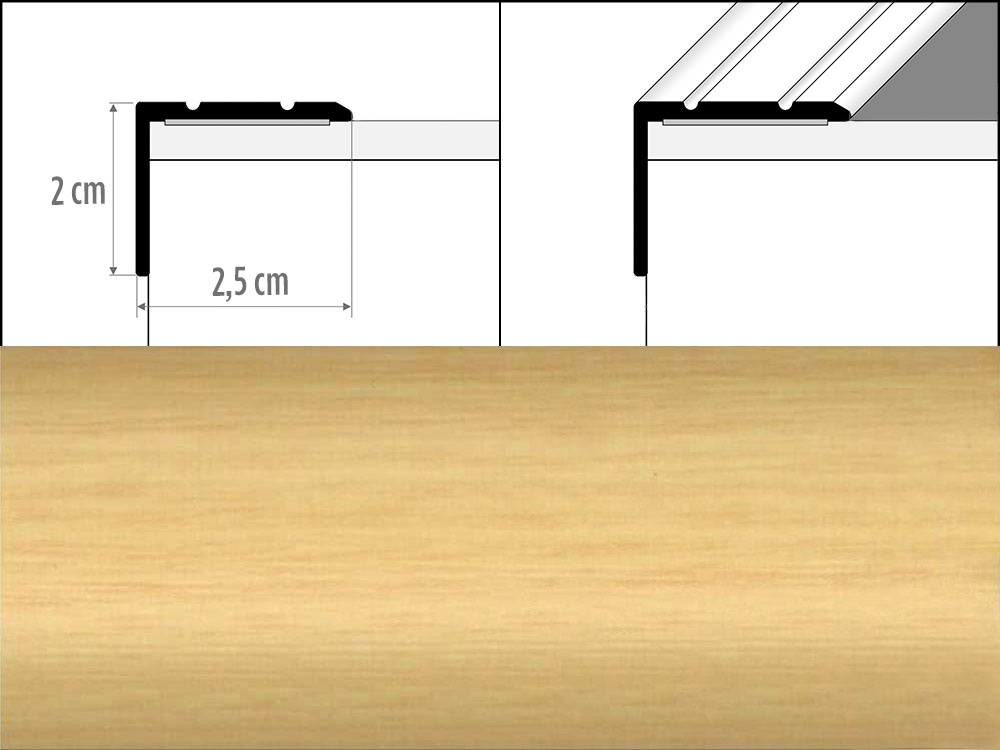 Prechodové lišty A36 šírka 2,5 x 2 cm, dĺžka 270 cm - javor