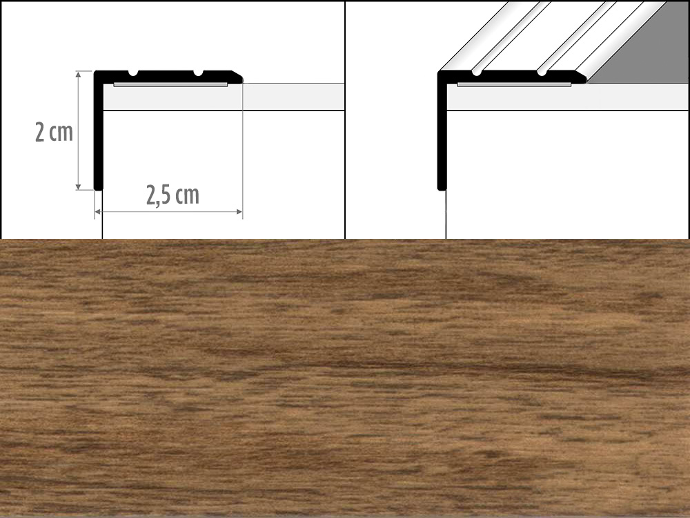 Prechodové lišty A36 šírka 2,5 x 2 cm, dĺžka 90 cm - merbau