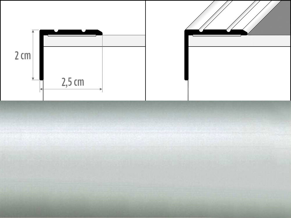 Prechodové lišty A36 šírka 2,5 x 2 cm, dĺžka 270 cm - strieborná