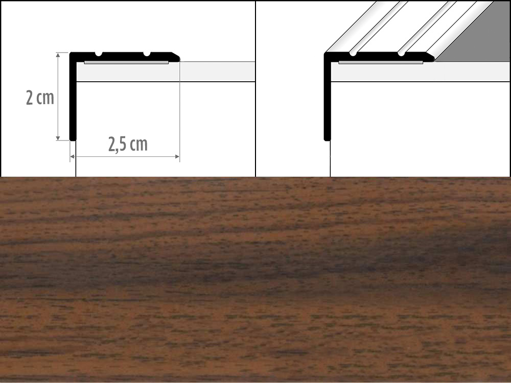 Prechodové lišty A36 šírka 2,5 x 2 cm, dĺžka 270 cm - teak indický