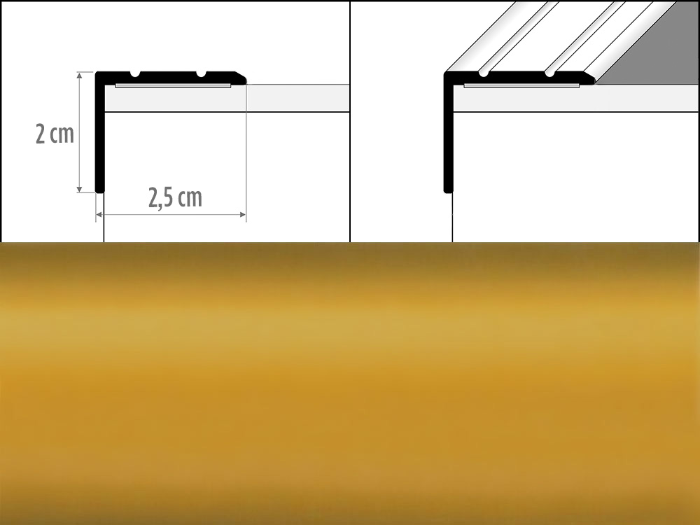 Prechodové lišty A36 šírka 2,5 x 2 cm, dĺžka 270 cm - zlatá