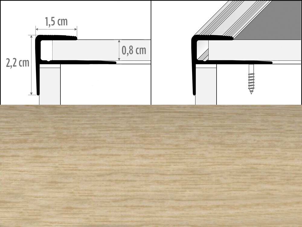 Prechodové lišty s lištou A60 šírka 1,5 x 2,2 cm dĺžka 270 cm - dub mocca