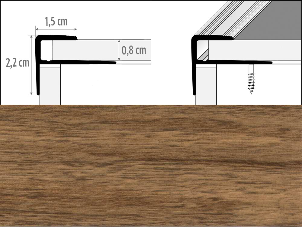 Prechodové lišty s lištou A60 šírka 1,5 x 2,2 cm dĺžka 270 cm - merbau