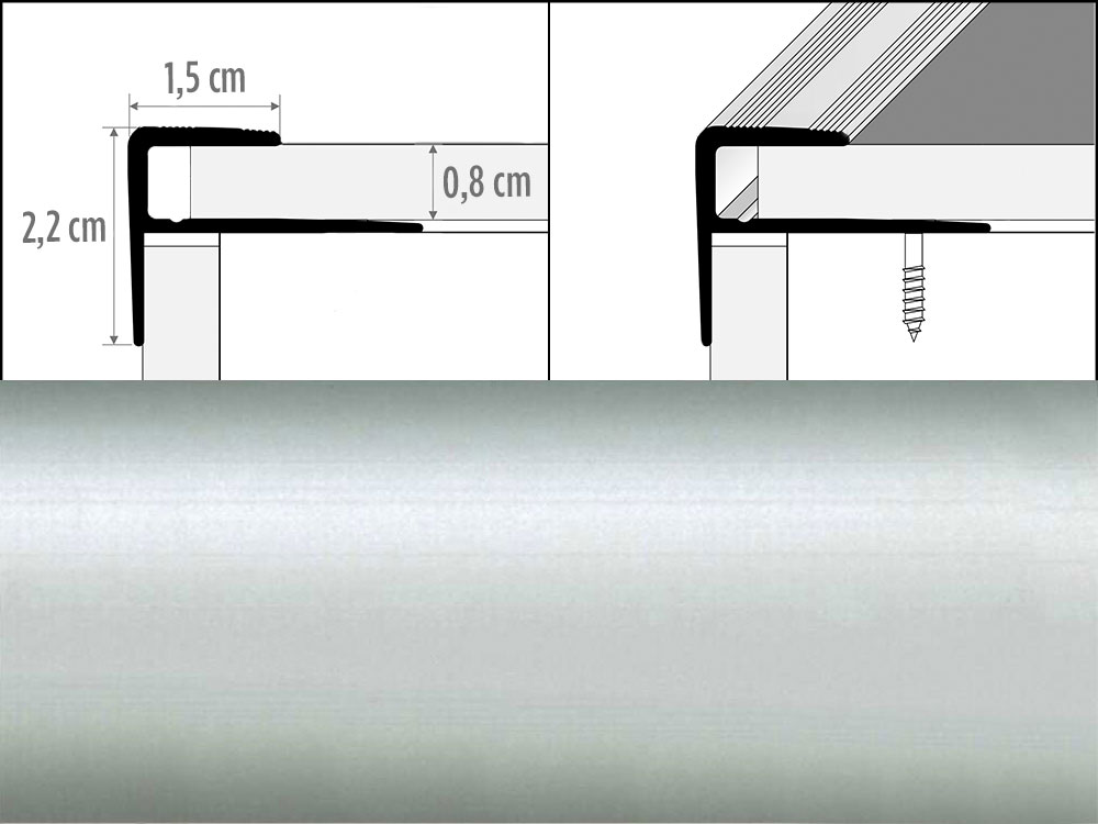 Prechodové lišty s lištou A60 šírka 1,5 x 2,2 cm dĺžka 270 cm - strieborná