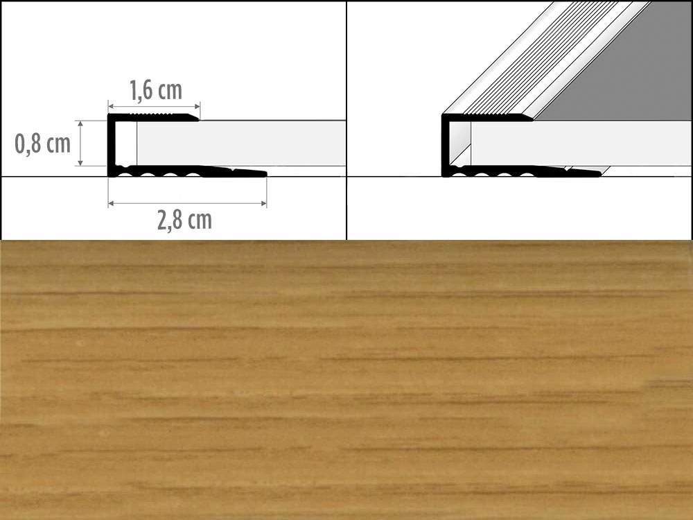 Prechodové lišty A63 šírka 1,6 cm, dĺžka 270 cm - dub