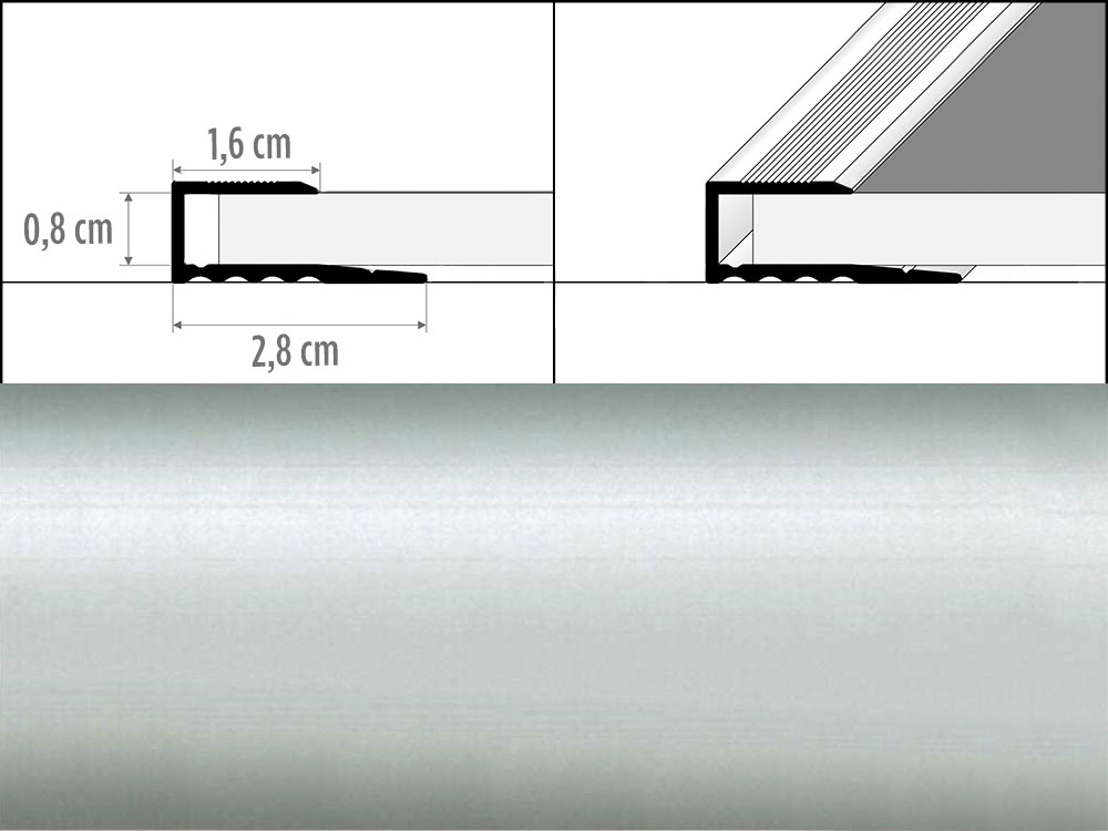 Prechodové lišty A63 šírka 1,6 cm, dĺžka 270 cm - strieborná