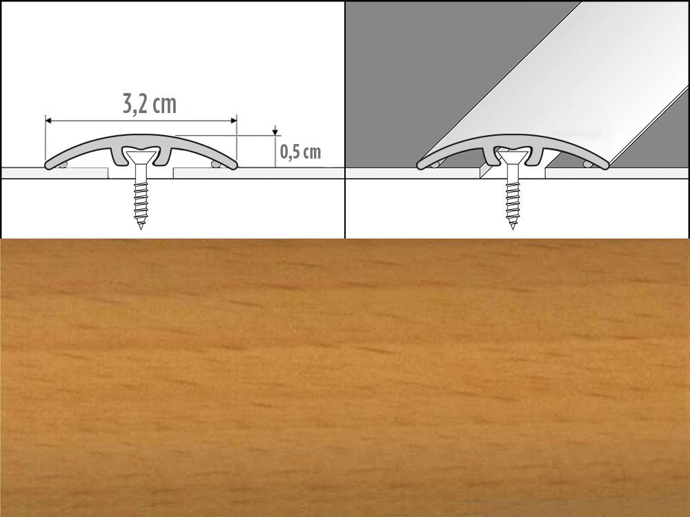 Prechodové lišty A66, šírka 3,2 cm x dĺžka 270 cm - buk