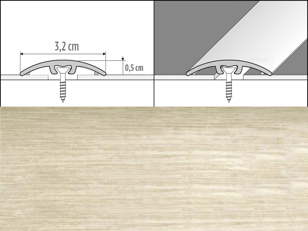 Prechodové lišty A66, šírka 3,2 cm x dĺžka 270 cm - dub bielený