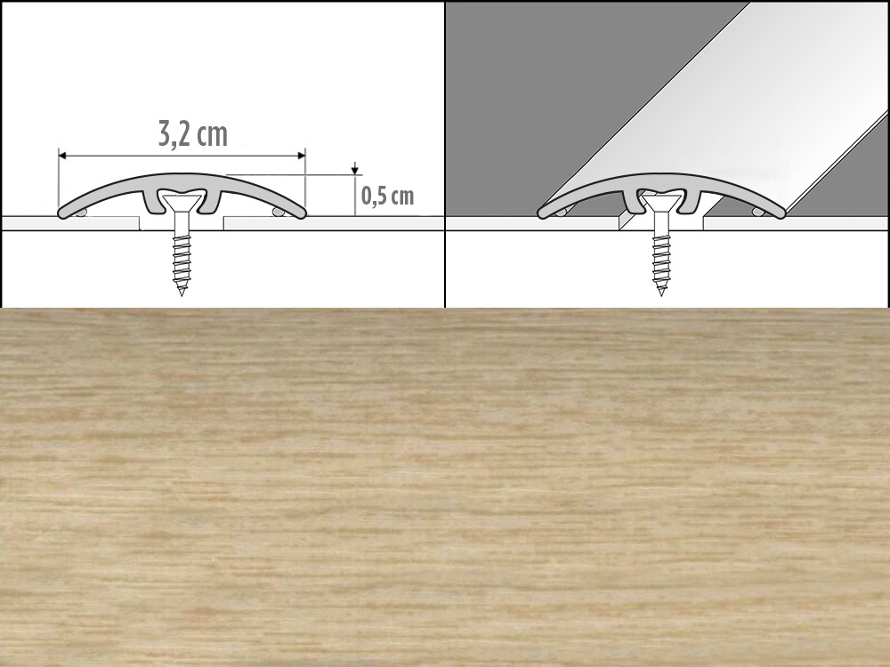 Prechodové lišty A66, šírka 3,2 cm x dĺžka 270 cm - dub mocca