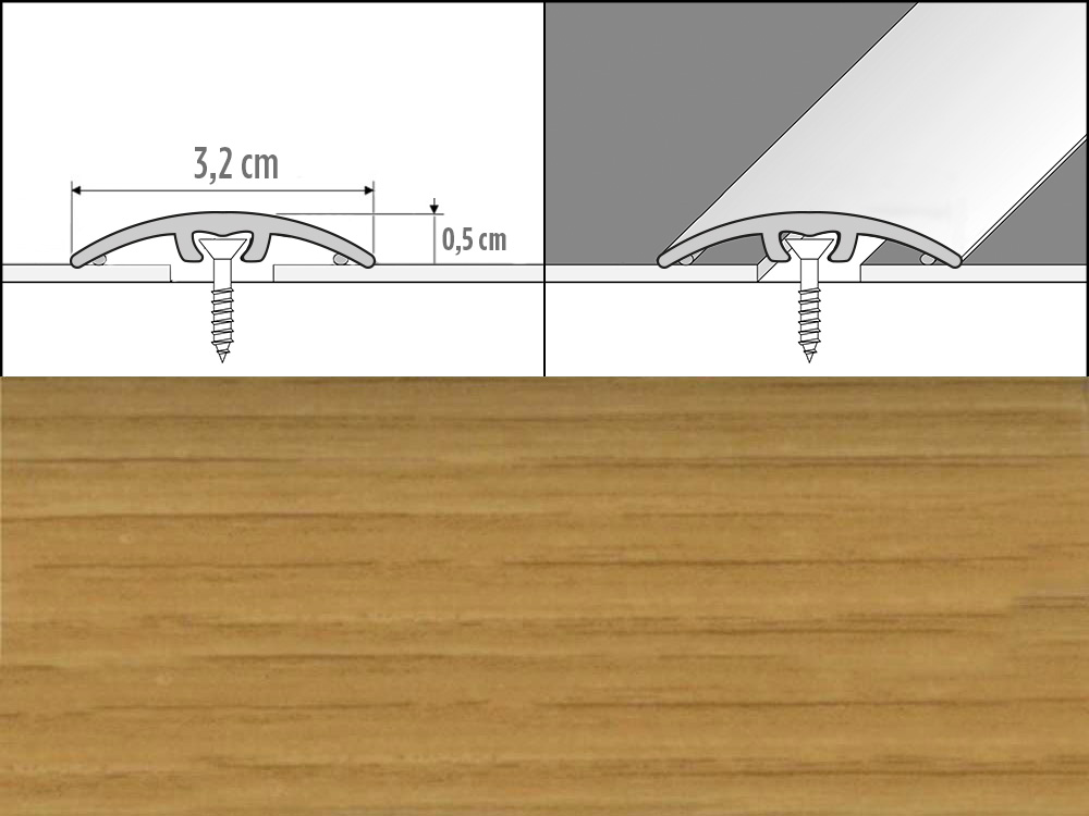 Prechodové lišty A66, šírka 3,2 cm x dĺžka 270 cm - dub