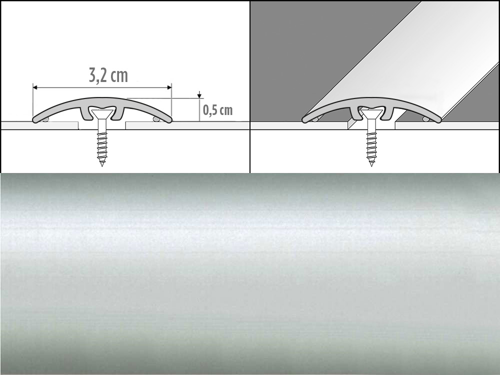 Prechodové lišty A66, šírka 3,2 cm x dĺžka 270 cm - strieborná