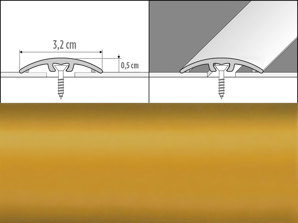 Prechodové lišty A66, šírka 3,2 cm x dĺžka 270 cm - zlatá