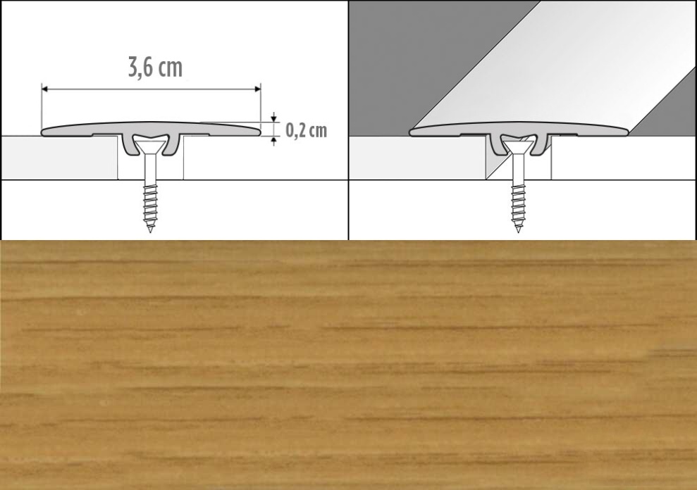 Prechodové lišty A68, šírka 3,6 cm x dĺžka 270 cm - dub