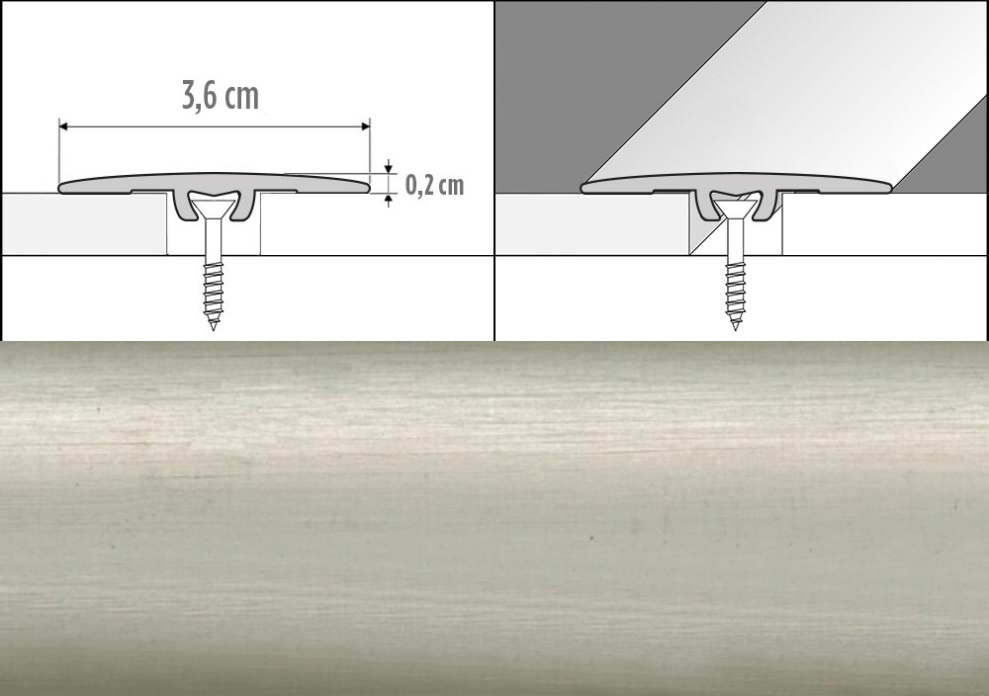 Prechodové lišty A68, šírka 3,6 cm x dĺžka 270 cm - inox