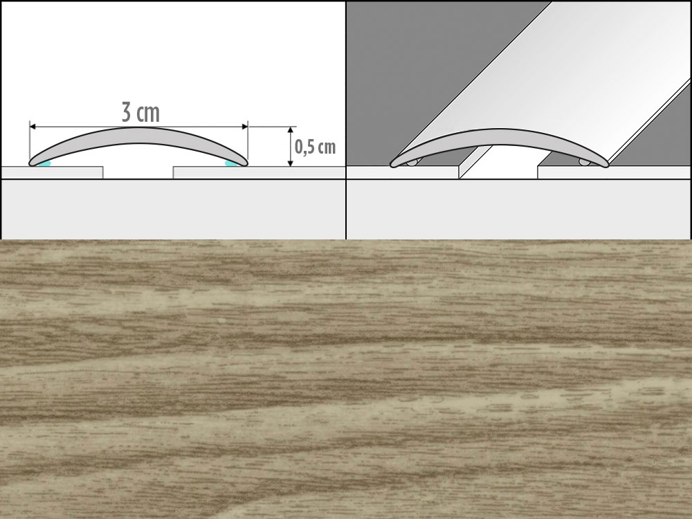 Prechodové lišty A03, šírka 3 cm x dĺžka 270 cm - dub arctic