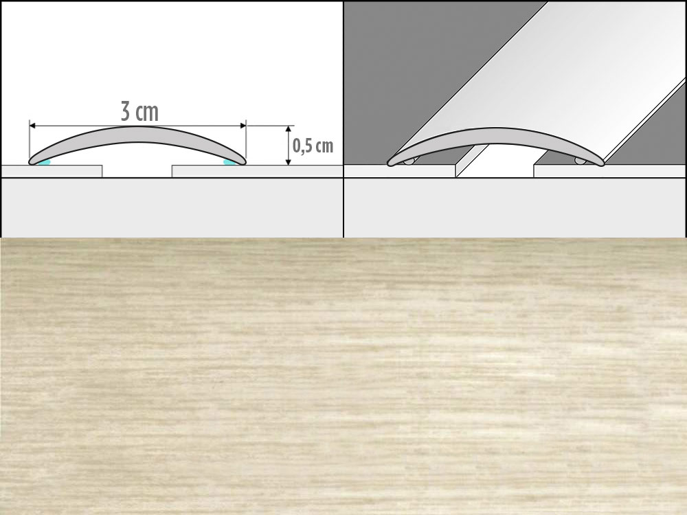 Prechodové lišty A03, šírka 3 cm x dĺžka 270 cm - dub bielený