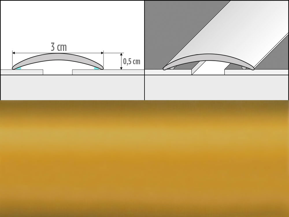Prechodové lišty A03, šírka 3 cm x dĺžka 270 cm - zlatá