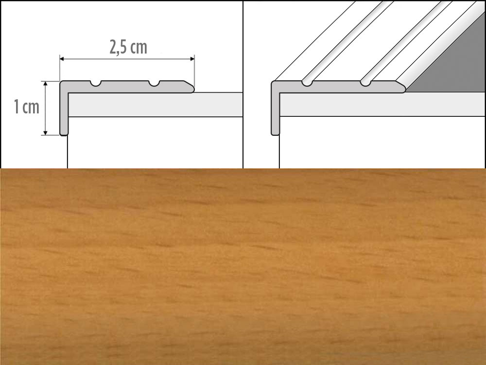 Prechodové lišty A31 šírka 2,5 x 1 cm, dĺžka 90 cm - buk