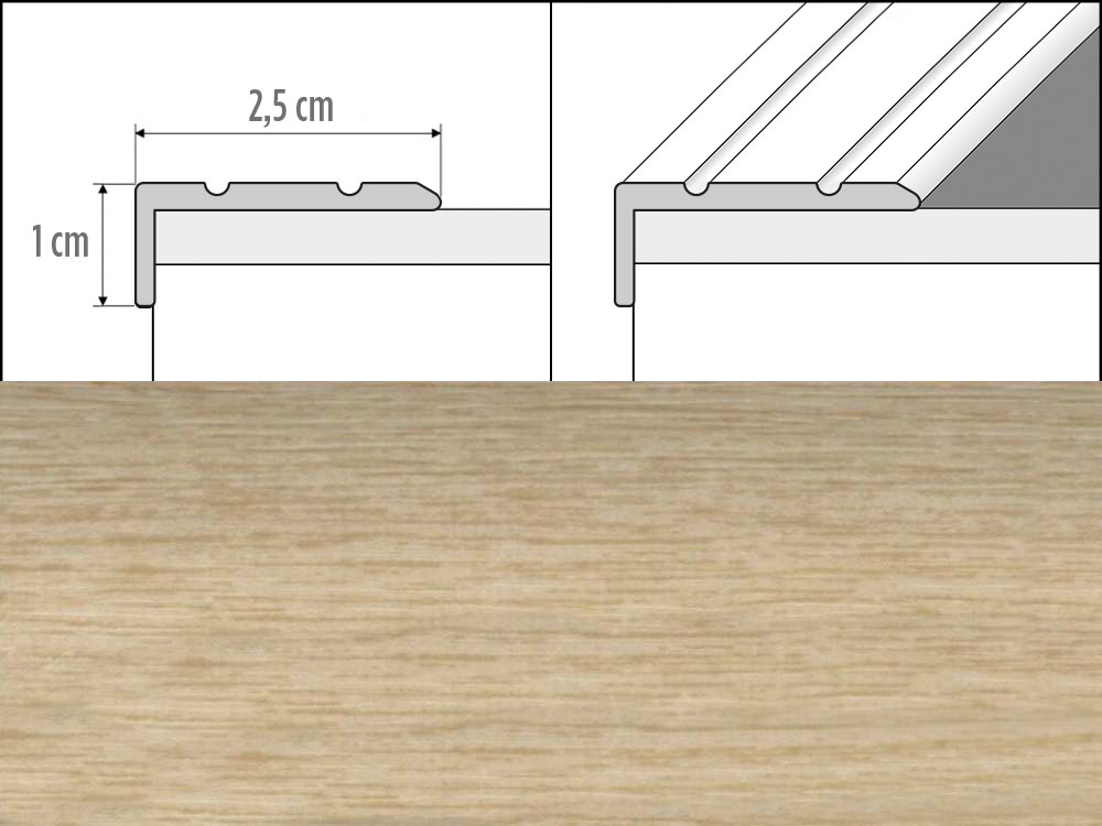 Prechodové lišty A31 šírka 2,5 x 1 cm, dĺžka 270 cm - dub mocca
