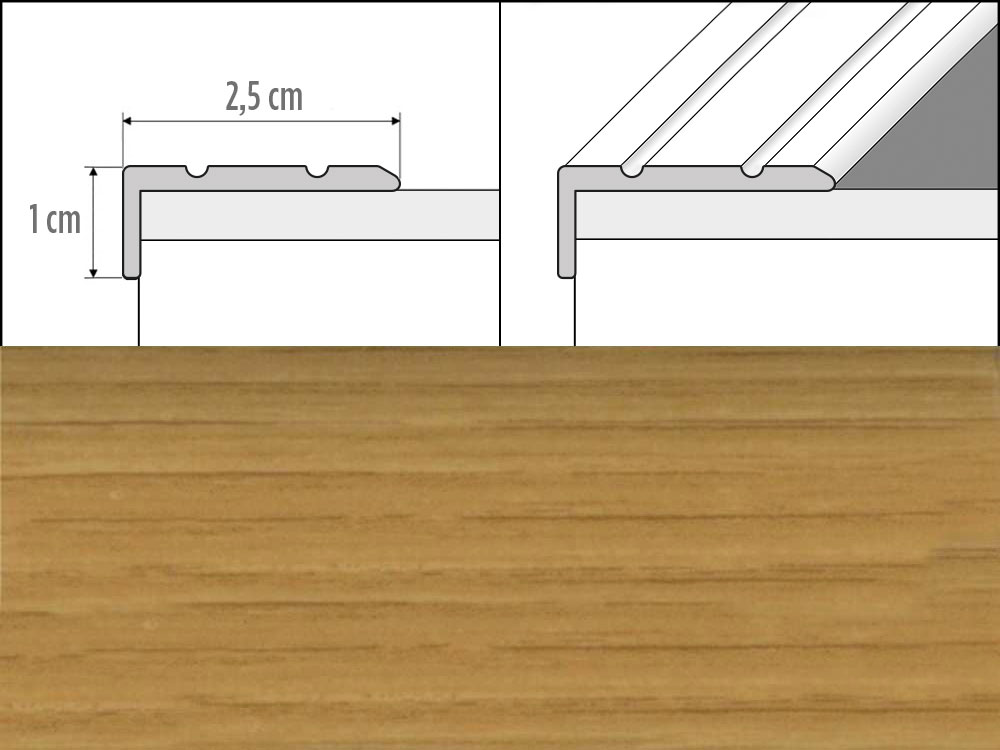 Prechodové lišty A31 šírka 2,5 x 1 cm, dĺžka 270 cm - dub